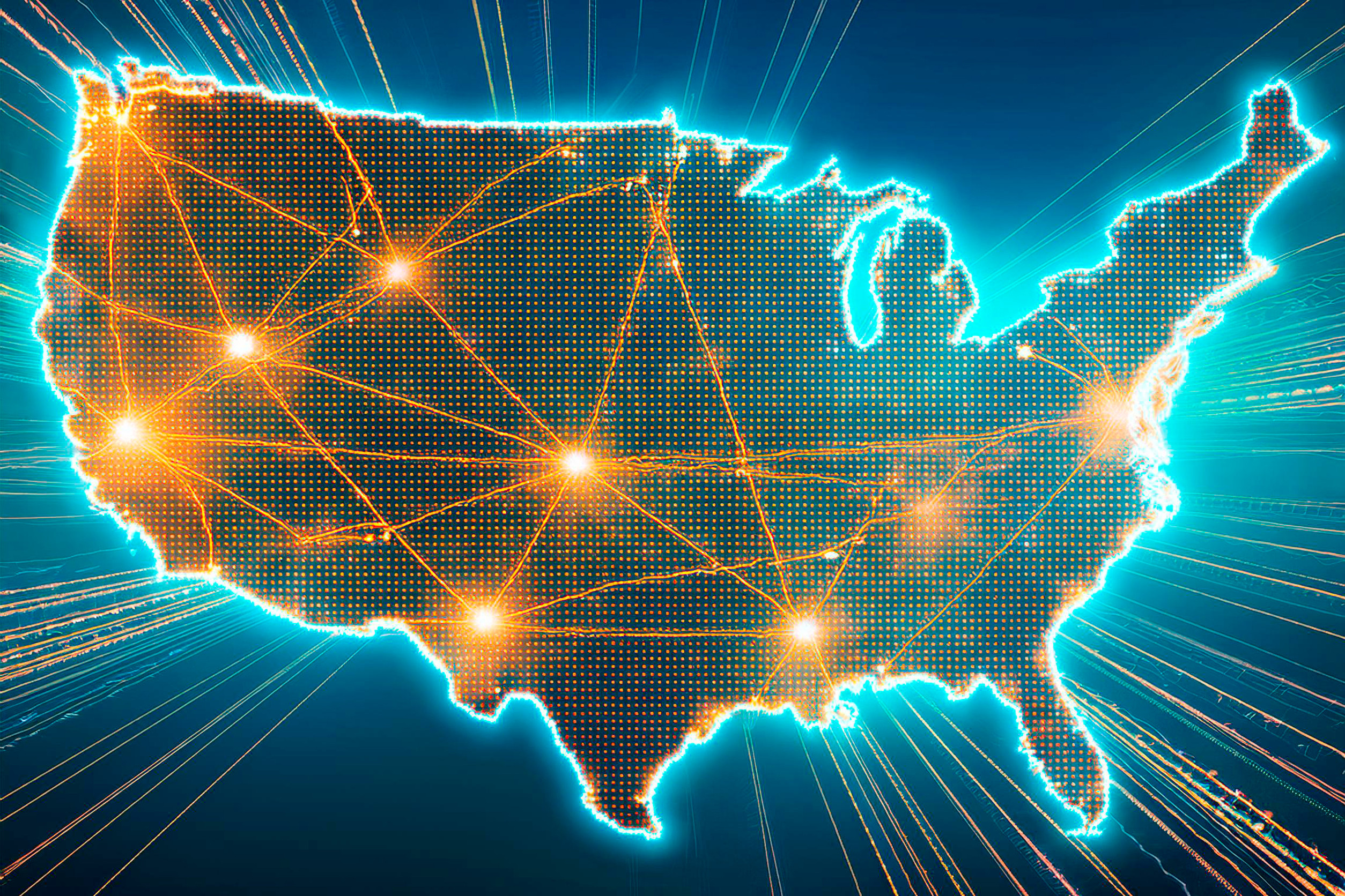 usa map showing international connections and data flow