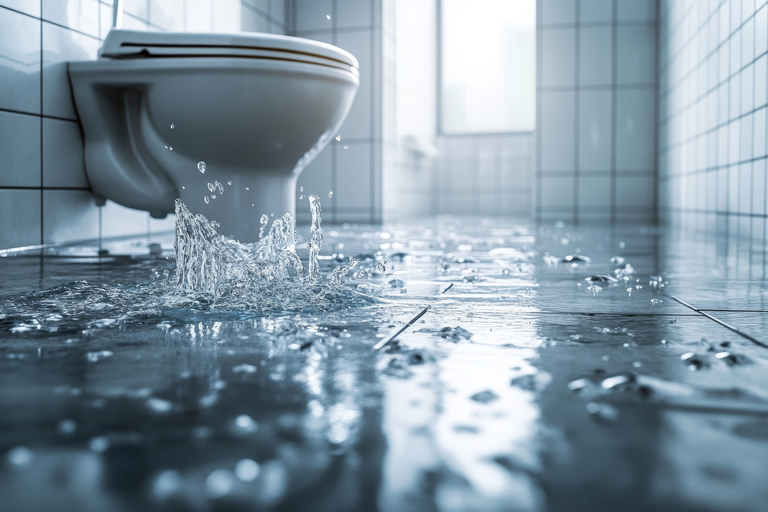 Overflowing Toilet with Water on Ground